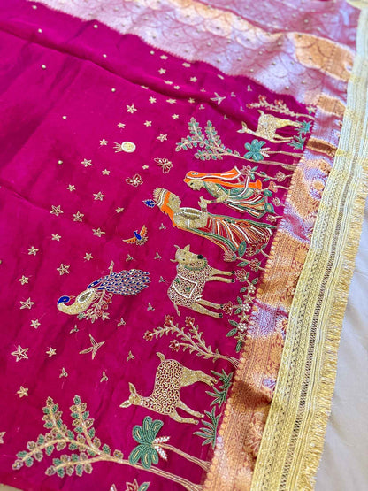 Madhuvan — Pure Banarasi Silk Saree with Radha-Krishna Beadwork