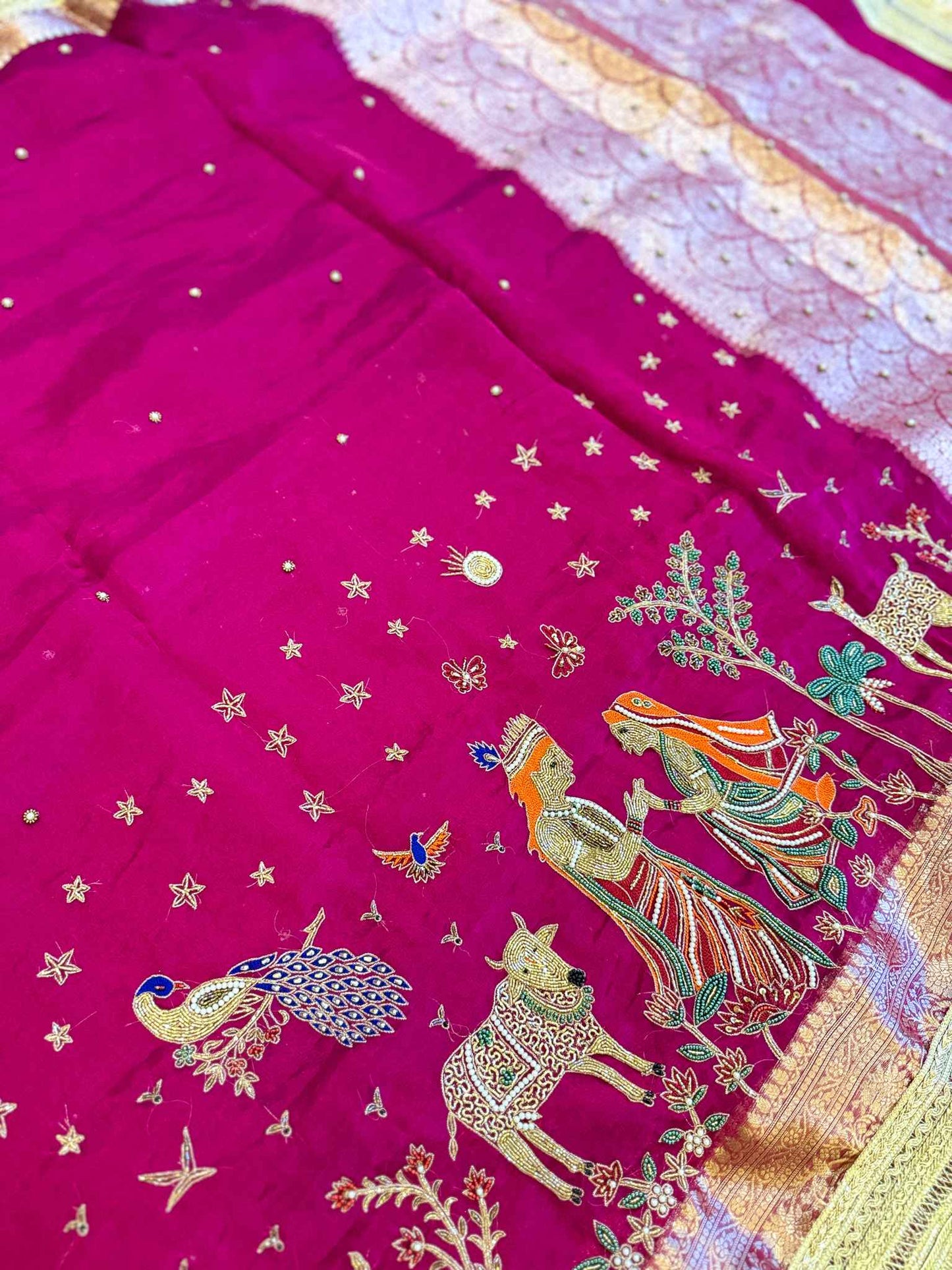 Madhuvan — Pure Banarasi Silk Saree with Radha-Krishna Beadwork