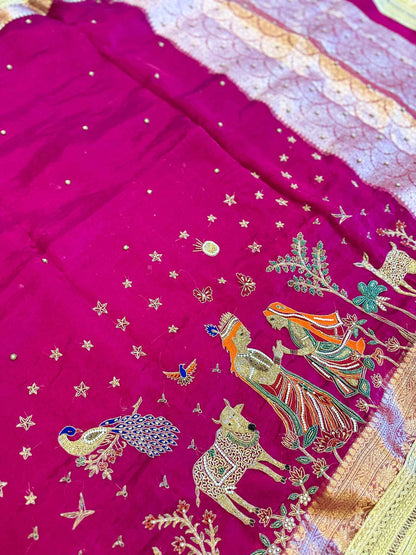 Madhuvan — Pure Banarasi Silk Saree with Radha-Krishna Beadwork