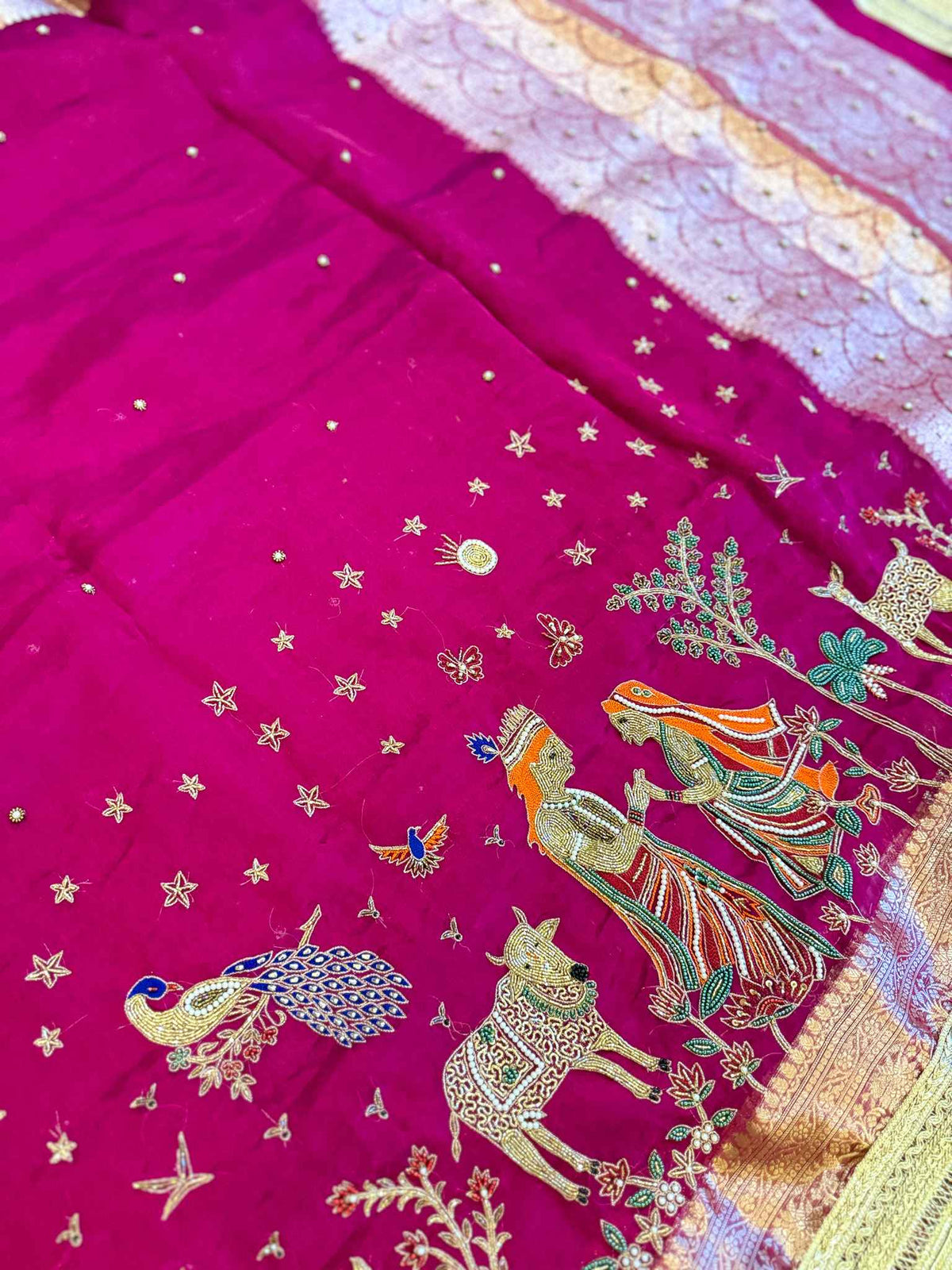 Madhuvan — Pure Banarasi Silk Saree with Radha-Krishna Beadwork