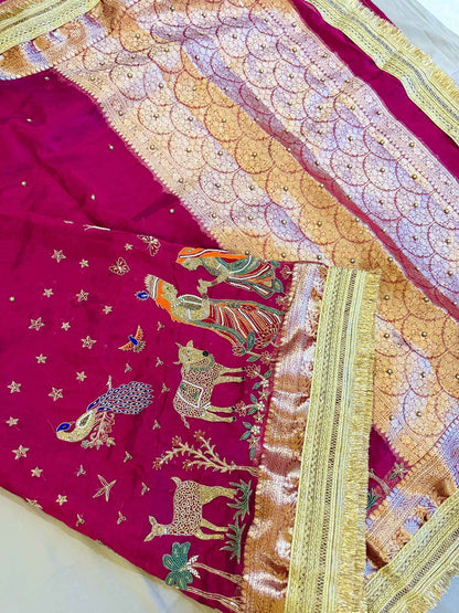 Madhuvan — Pure Banarasi Silk Saree with Radha-Krishna Beadwork
