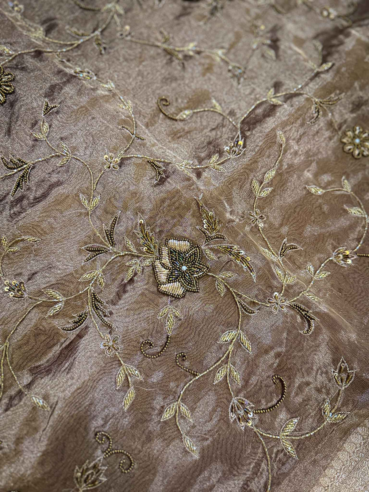 Swarnalata — Pure Tissue Silk Saree with Hand Embroidered Floral Vine