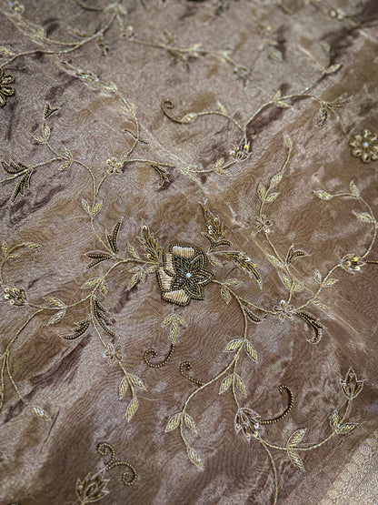 Swarnalata — Pure Tissue Silk Saree with Hand Embroidered Floral Vine