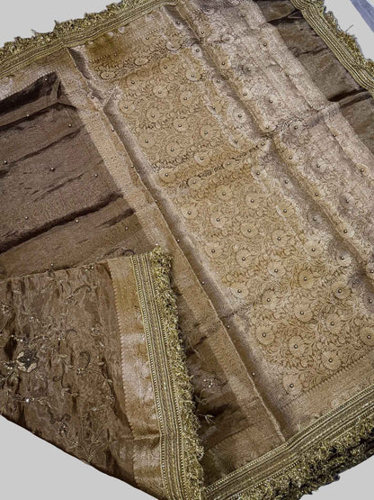 Swarnalata — Pure Tissue Silk Saree with Hand Embroidered Floral Vine