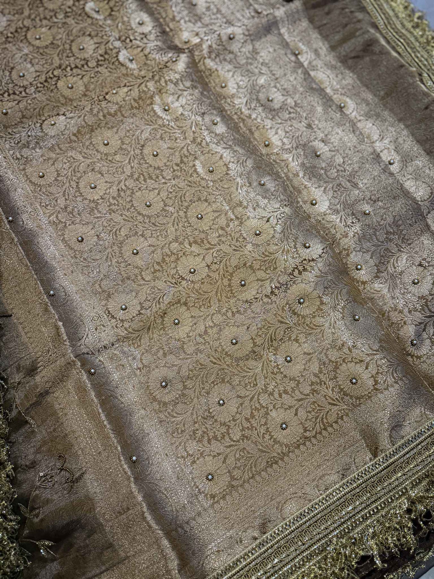 Swarnalata — Pure Tissue Silk Saree with Hand Embroidered Floral Vine