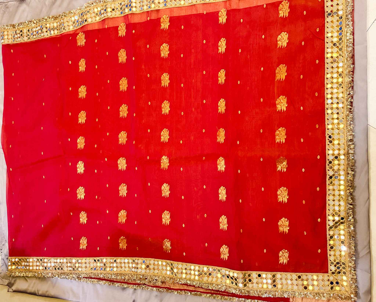 Dhoop-Chhaanv — Pure Chanderi Silk Saree with Mirror Lace Border