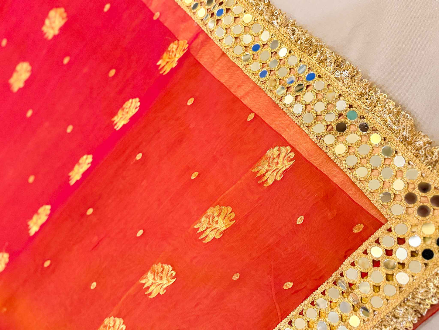 Dhoop-Chhaanv — Pure Chanderi Silk Saree with Mirror Lace Border