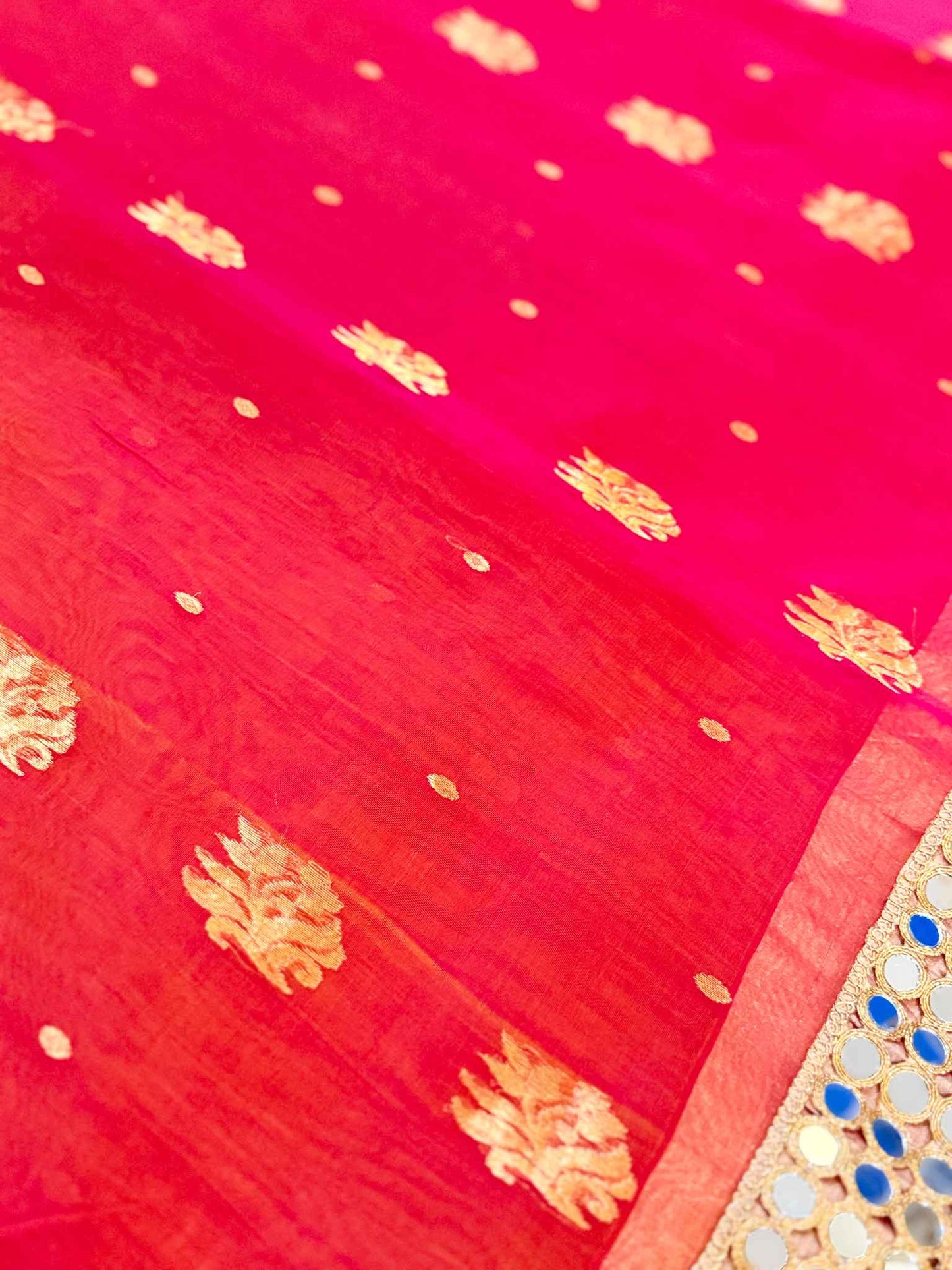 Dhoop-Chhaanv — Pure Chanderi Silk Saree with Mirror Lace Border