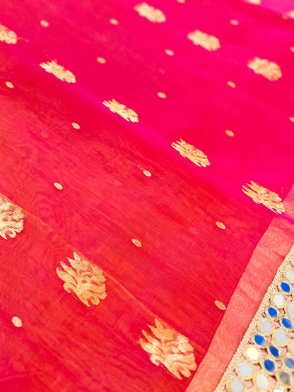 Dhoop-Chhaanv — Pure Chanderi Silk Saree with Mirror Lace Border