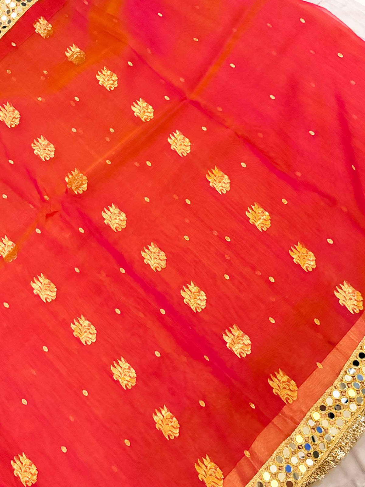Dhoop-Chhaanv — Pure Chanderi Silk Saree with Mirror Lace Border