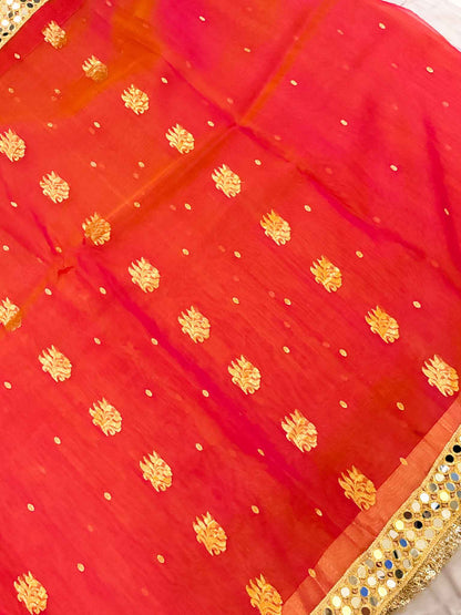 Dhoop-Chhaanv — Pure Chanderi Silk Saree with Mirror Lace Border
