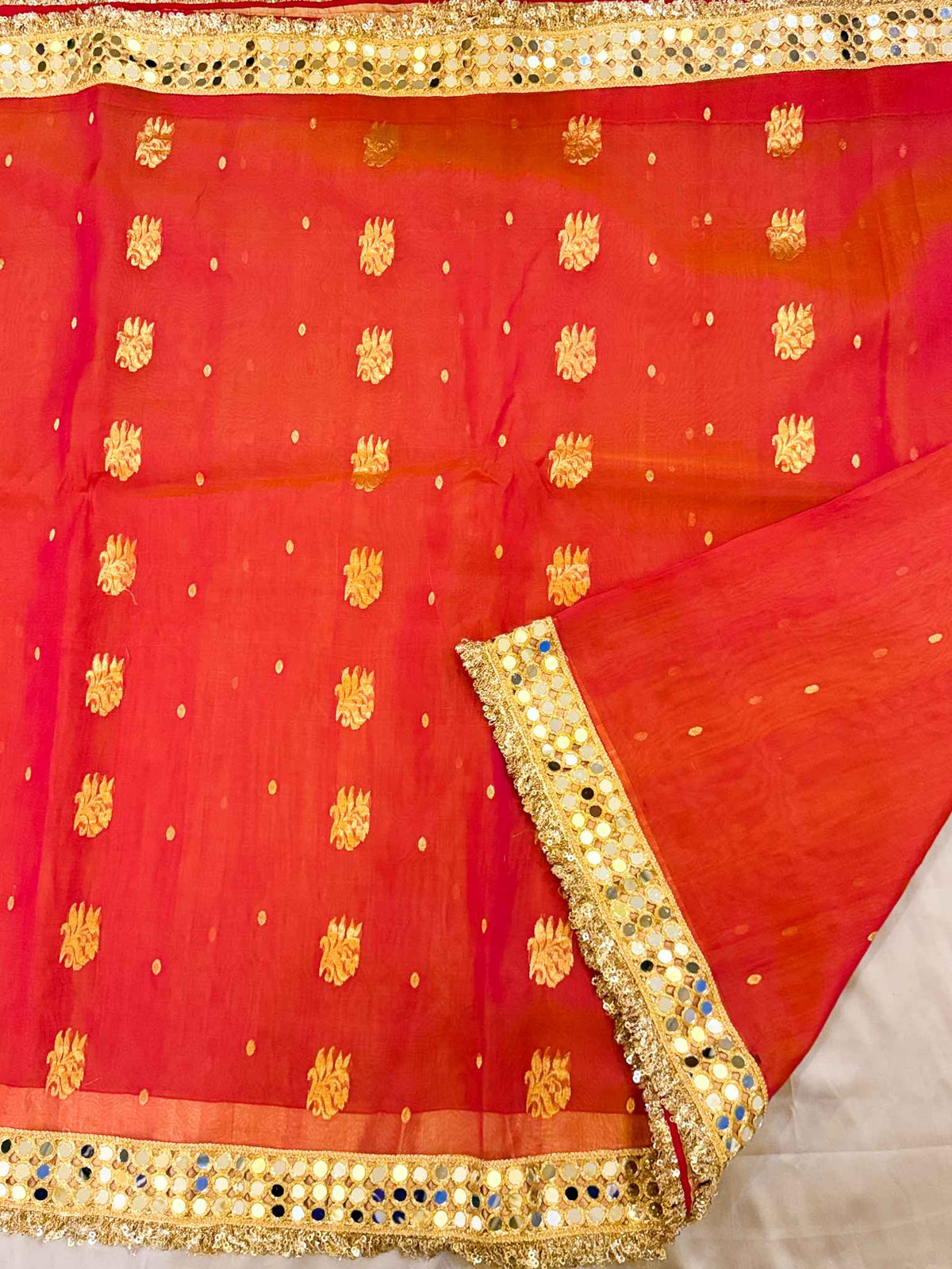 Dhoop-Chhaanv — Pure Chanderi Silk Saree with Mirror Lace Border