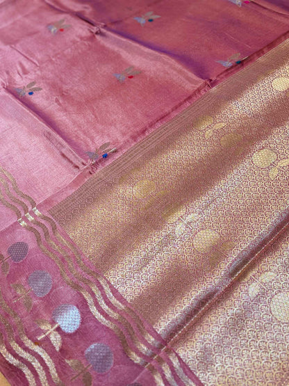 Kamakshi — Raw Mango Silk Saree in Dusty Mauve with Woven Floral Motifs