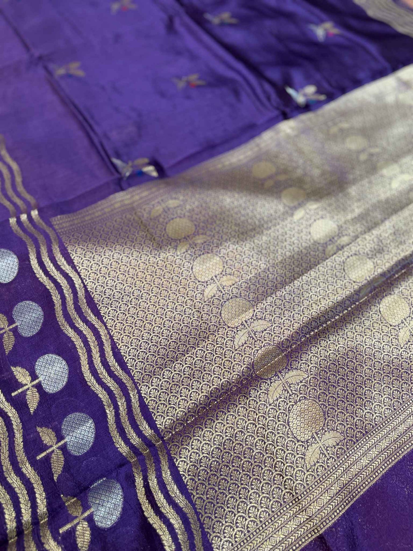 Vidyutprabha — Raw Mango Silk Saree in Deep Purple with Woven Floral Motifs