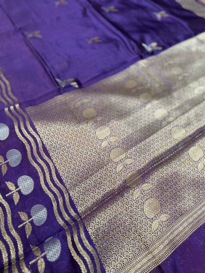 Vidyutprabha — Raw Mango Silk Saree in Deep Purple with Woven Floral Motifs