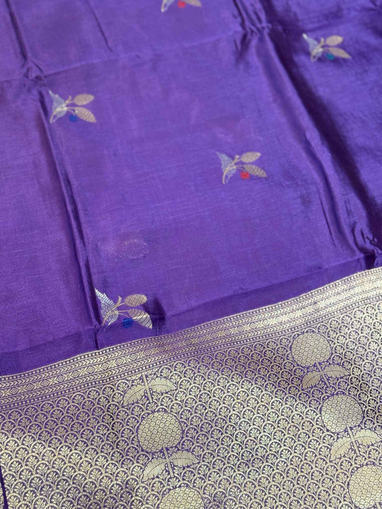 Vidyutprabha — Raw Mango Silk Saree in Deep Purple with Woven Floral Motifs