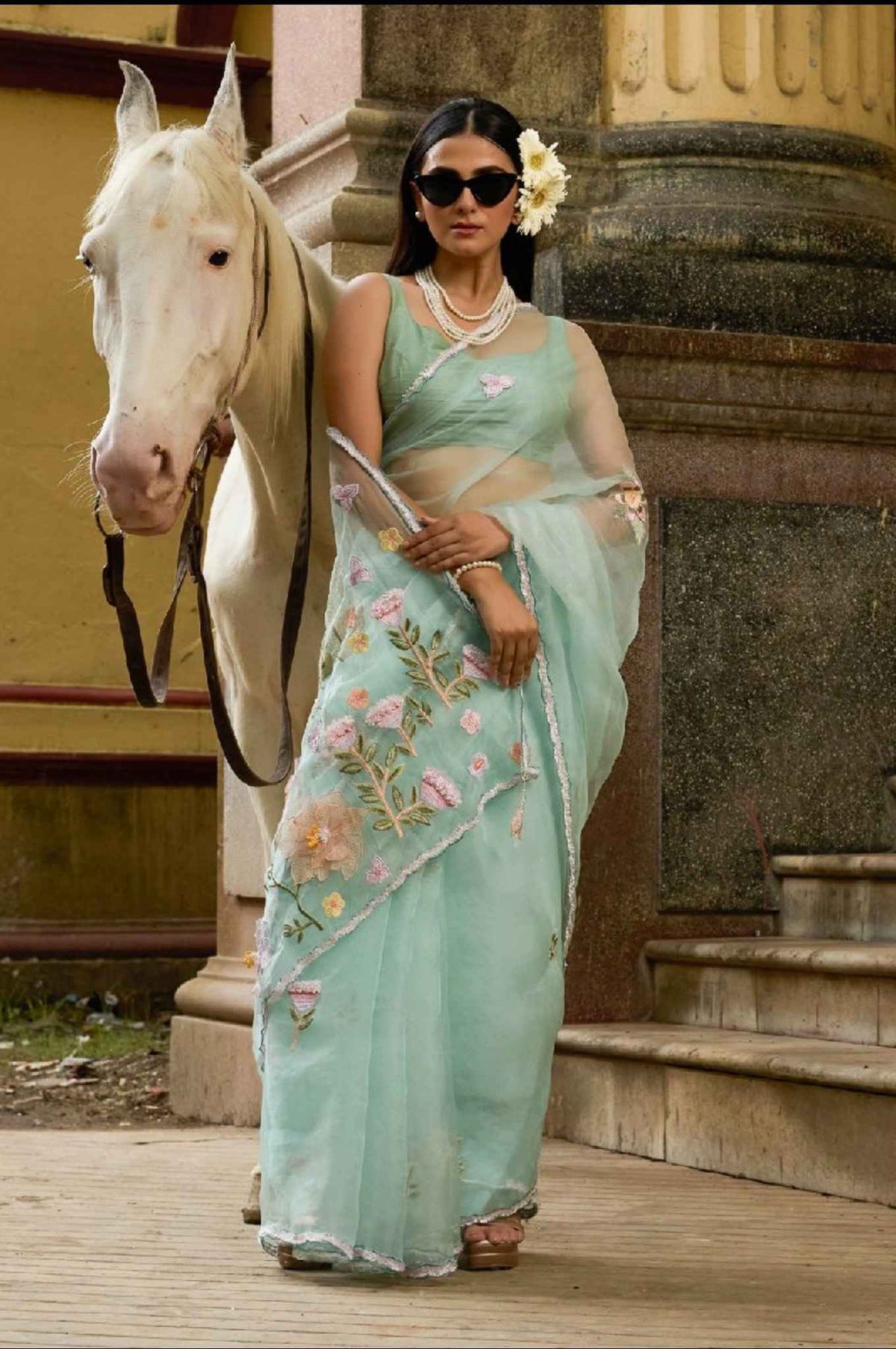Sage Bloom Organza Saree
