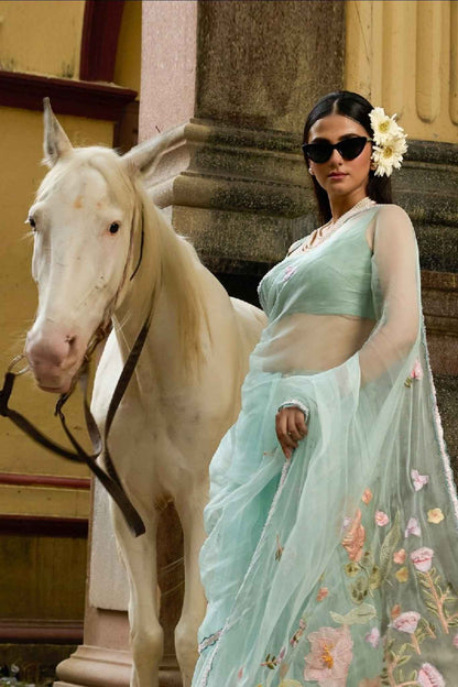 Sage Bloom Organza Saree