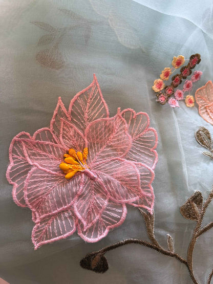 Sage Bloom Organza Saree
