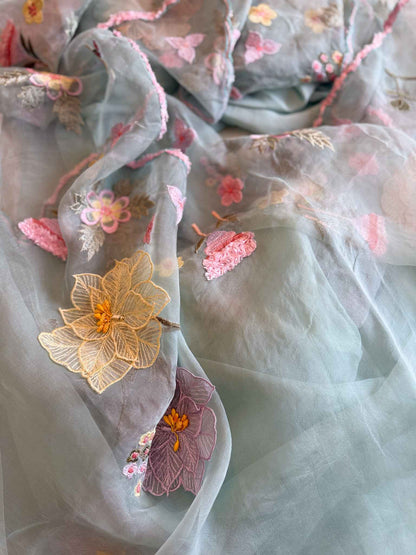 Sage Bloom Organza Saree