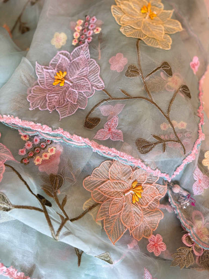 Sage Bloom Organza Saree