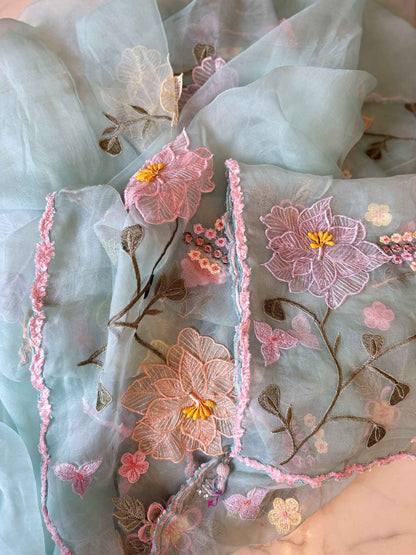 Sage Bloom Organza Saree