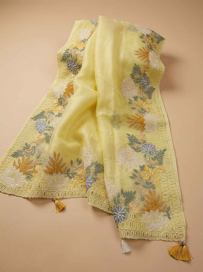 Golden Flora — Pure Organza Appliqué Saree