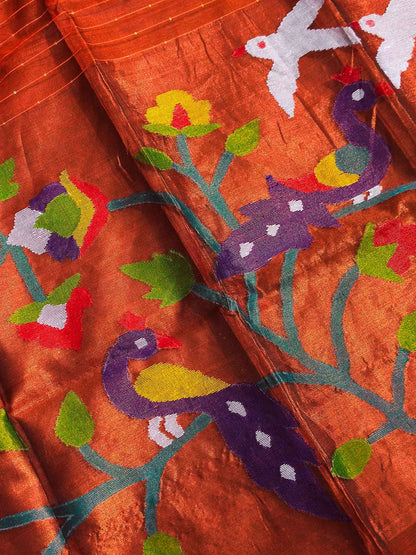 Agnishikha — Pure Jamdani Saree with Peacock & Bird Motifs