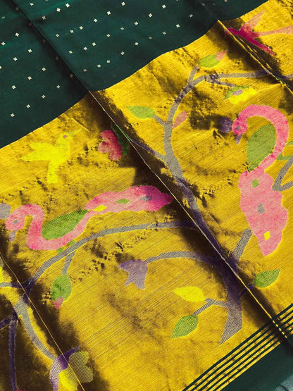 Harinapakshi — Pure Green Muslin Jamdani Saree