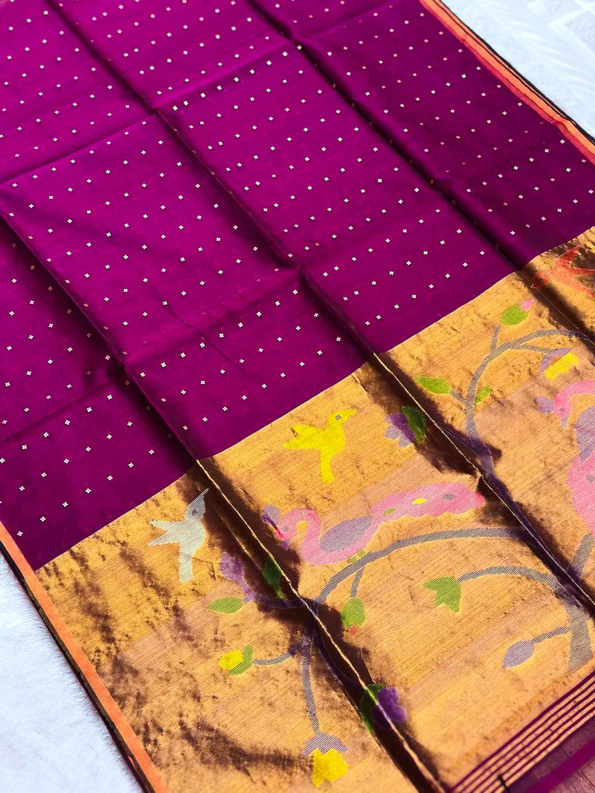 Nishantika — Pure Muslin Jamdani Saree with Woven Bird Motifs