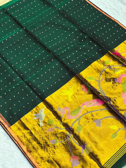 Harinapakshi — Pure Green Muslin Jamdani Saree