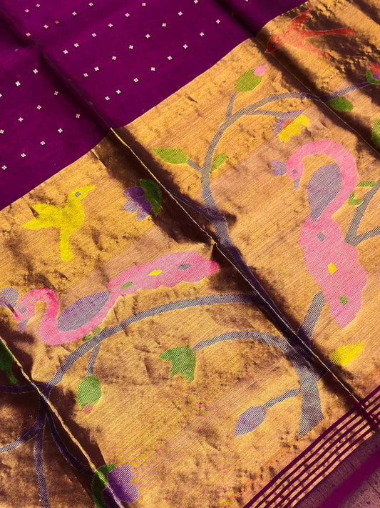 Nishantika — Pure Muslin Jamdani Saree with Woven Bird Motifs