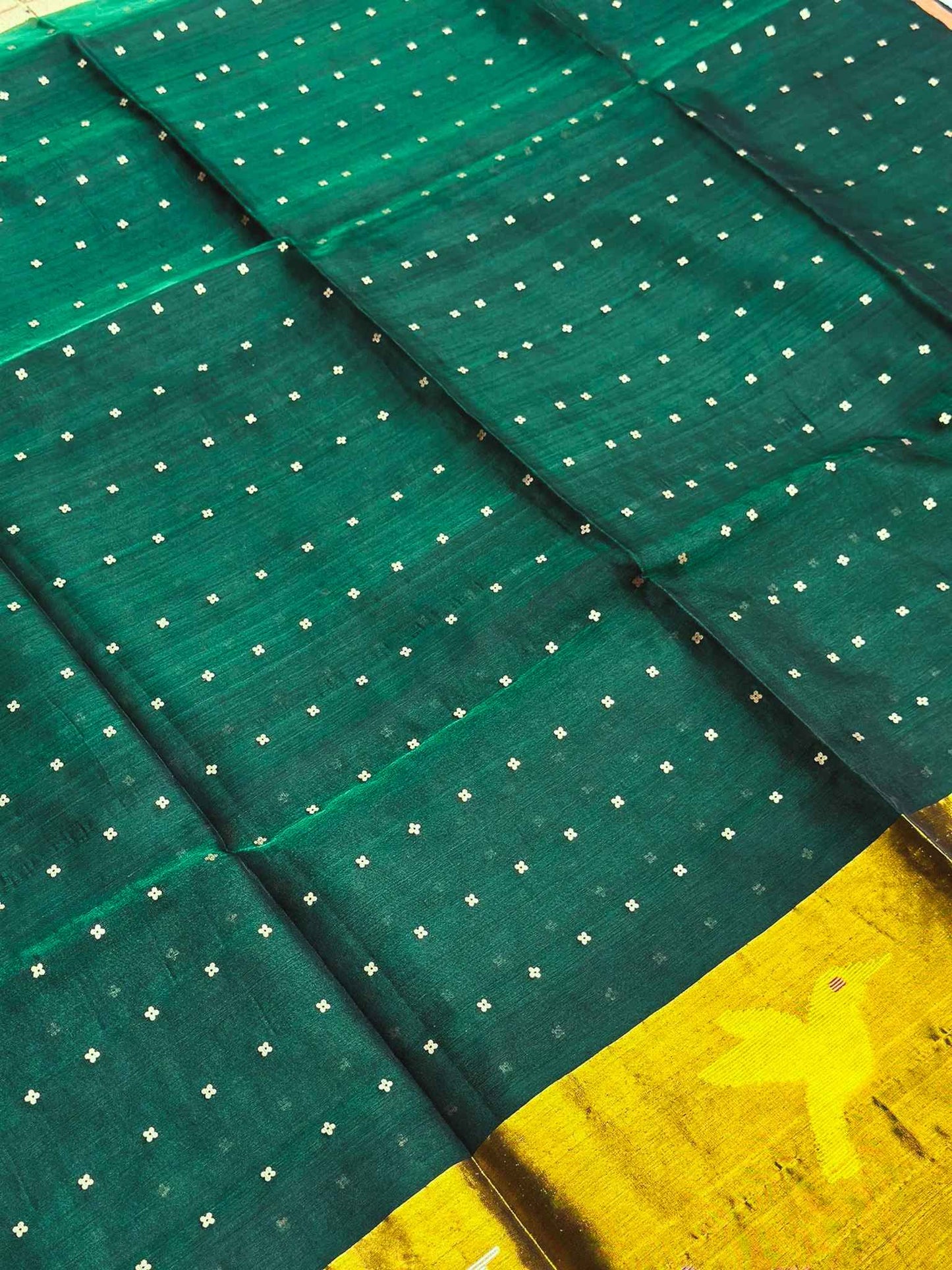Harinapakshi — Pure Green Muslin Jamdani Saree
