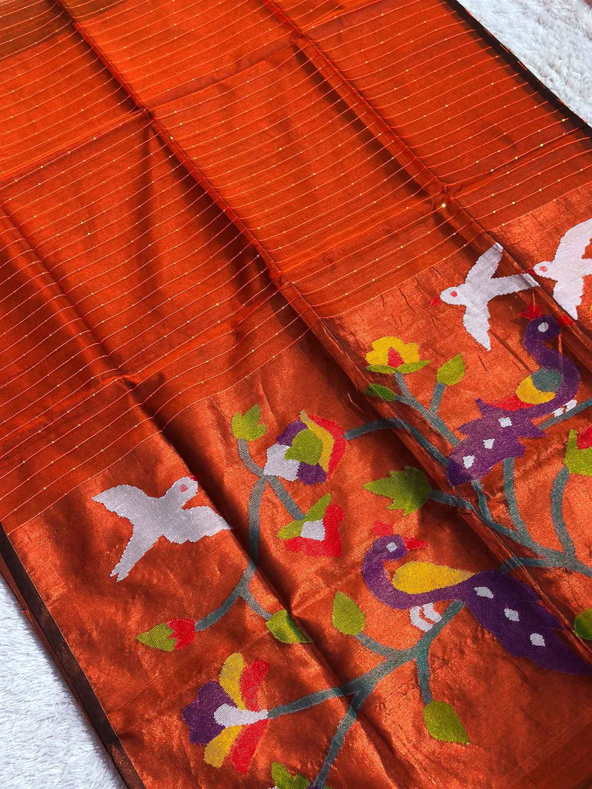 Agnishikha — Pure Jamdani Saree with Peacock & Bird Motifs